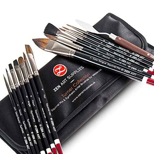 Professional Watercolor Brush Set ? 14 Squirrel and Synthetic Watercolor Brushes for Artists with Travel Case ? Soft Bristles, High Water Absorption and Short Handles Ideal for Wet Media - by ZenART