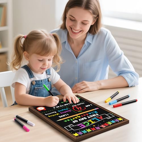 First Day of School Sign Board with 6 Liquid Chalk Markers | Back-to-School Photo Prop