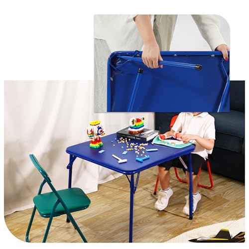 Elevon Folding Square Table, Card Table with Vinyl Padded Top, Foldable Activity for Indoor/Outdoor Use, Perfect for Picnic, Playtime and Learning, 23.5" W X 23.5" D X 20.5" H, Blue