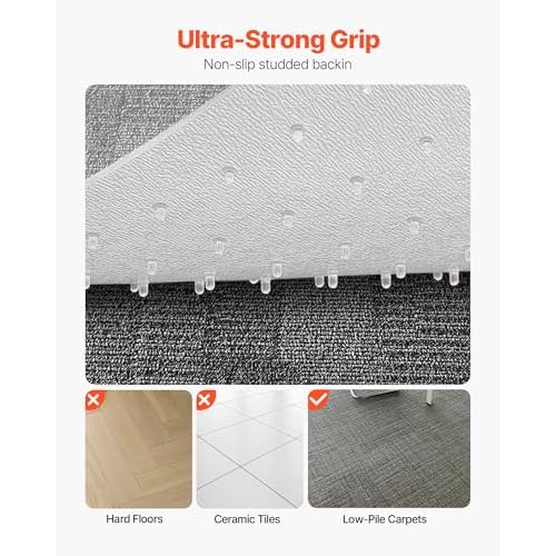VEVOR Chair Mat, 46 x 60 Inch Office Chair Mat for Low Pile Carpeted Floors, Clear Floor Protector Rug with Studded, Non-Slip & Easy to Clean, Smooth Glide Under Desk Rug for Home Office (Rectangular)
