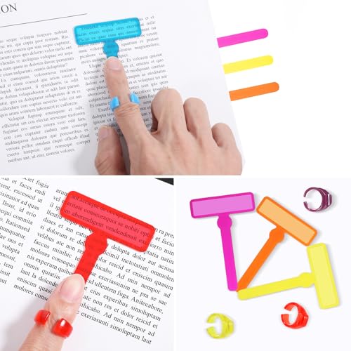 Tyqour 12pcs Dyslexia Reading Tools Set with Colored Overlays & Finger Pointers - White, Yellow, Blue, Red, Purple, Orange