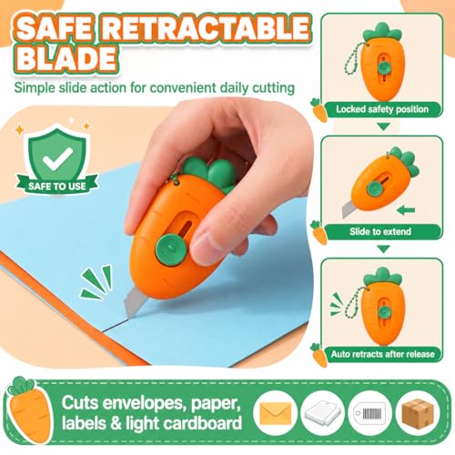 3Pcs Fruit-Shaped Retractable Utility Knives - Safe Box & Letter Cutters