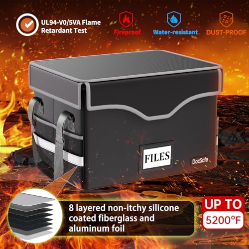 DocSafe 16.2x12.6x10.7 Inch Fireproof Document Safe Box with Lock, Heat Insulated, Collapsible, Black