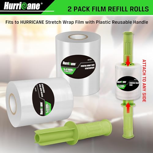 HURRICANE Stretch Wrap Film Refill Rolls, Clear Roll, 2 Pack 80 Gauge