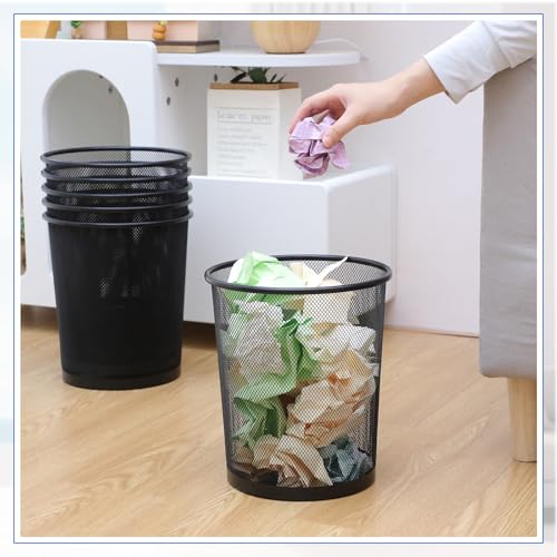 Hushee 12 Pcs Metal Mesh Trash Can Wire Waste Paper Basket Trash Bin Garbage Can for Office Under Desk, Kitchen, Bedroom, Den, Dorm Room, Toilet(Black,12 Pcs)