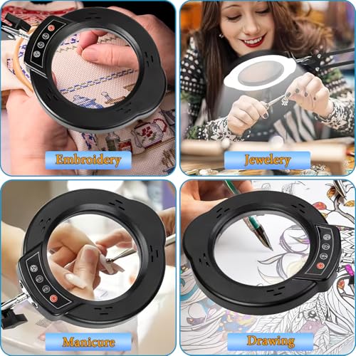 15X Magnifying Glass Desk Lamp with Metal Base, 5 Color Modes 10 Levels Adjustable Brightness, 360¡Æ Rotatable Flexible Aluminum Arms ? Ideal for Reading, Crafting, Close Work, Eye-Caring Table Lamp