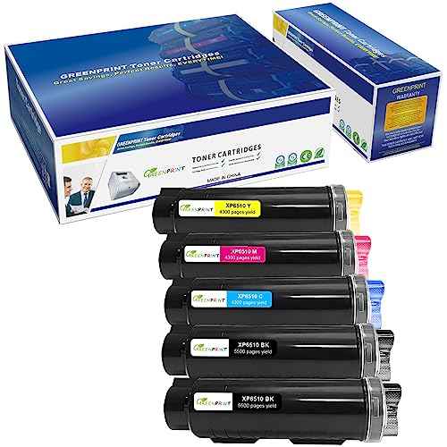 5 Packs 6510 6515 Compatible Toner Cartridges (Extra High Yield) 5500 Pages 2 Blacks, 4300 Pages CMY for Xerox Phaser Printers 6510dni 6510dnm 6510n 6510dn WorkCentre 6515dni 6515dnm 6515 6515n 6515dn