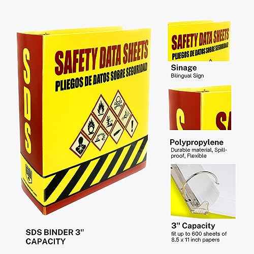 Performore SDS Binder - 3 Inch Heavy Duty 3 Ring Binder, English - Spanish Bilingual, Organize & Store up to 600 Safety Data Sheets with Ease, Pack of 2