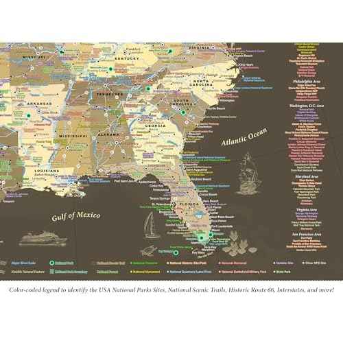 National Parks Map Poster with USA Travel Destinations - Brown Edition US Travel Map Wall Posters - National park checklist (24W x 16H inches)