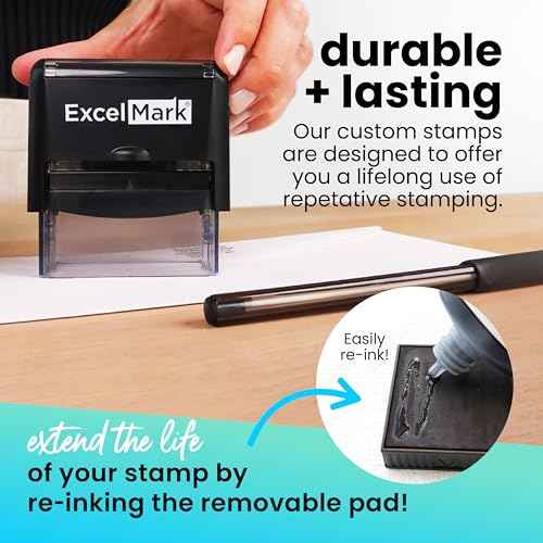 ExcelMark Custom Rubber Stamp ? Clean & Easy Stamping ? Personalized Self-Inking Stamp (Medium)