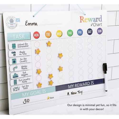 QUOKKA Magnetic Behavior Chore Chart for Kids at Home - Gift Reward Visual Schedule Chart - Dry and Erase Routine and Responsibility - Use 48 Magnets & 49 Stars - From Toddlers to Teens