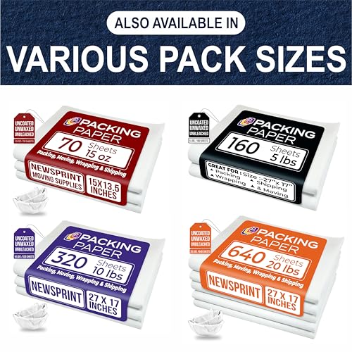 White Bulk Packing Paper Sheets for Moving | 640 sheets | 27" x 17" | 20 lb | Twin Pack | | Newsprint Wrapping Paper Sheets - Must Have in Your Moving Supplies, Packing Materials, Moving Paper Wrap