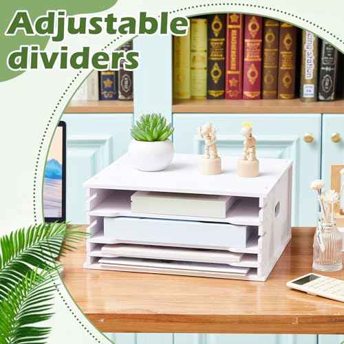 6 Tier Scrapbook Paper Organizer 12 x 12 Inch Adjustable Desk Scrapbook Paper Sorter Storage Rack File Organizer Wide Document Holder for Office Desktop (12. 99 x 13. 78 x 14. 96 Inches)