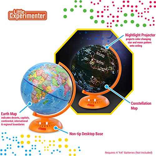 Little Experimenter 3-in-1 Light Up Globe for Kids, 8¡± Illuminated Star Map World Globes & Built-in Night Lamp Projector, Learning & Educational STEM Toys, Gifts for Kids Ages 8 9 10 11+ Years Old