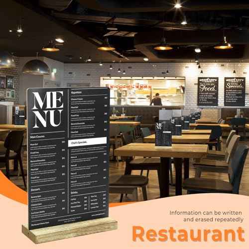 8 Pack Chalkboard Sign with Wood Base, Tabletop Message Board Sign for Wedding, Restaurant and Party Decoration, 5.1x7.9 Inches