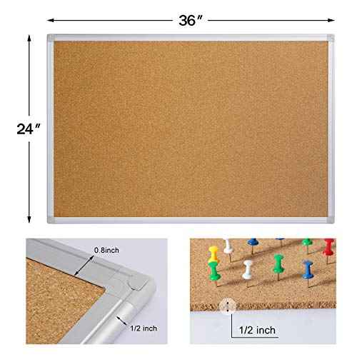 Board2by Cork Board Bulletin Board 24 x 36, Silver Aluminium Framed 2x3 Corkboard, Office Board for Wall Cork, Large Wall Mounted Notice Pin Board