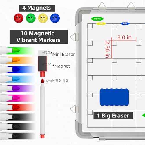 Large Dry Erase Calendar Whiteboard for Wall, Polegas 24" X 18" Magnetic White Board Calendar, Double Sided Whiteboard Calendars Dry Erase, Wall Hanging Monthly Board for Home School Office