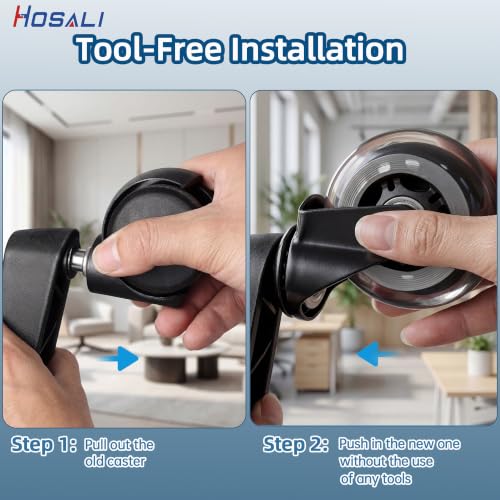 HOSALI Modern-Black 3 Inch Office Chair Wheels Set of 5 - Heavy-Duty Rubber Casters for All Floors