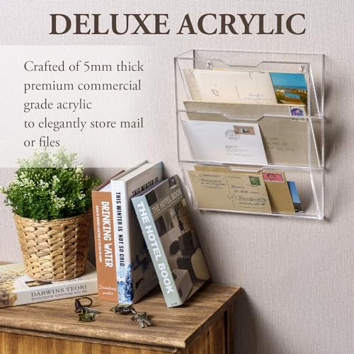 MyGift 3 Tier Mail Sorter, Premium Clear Acrylic Wall Mounted Letter Holder, Home Entryway or Office Document Organizer Rack