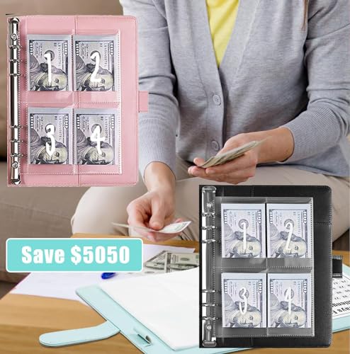 UOCLERY 2-Pack Pink & Black Money Saving Challenge Envelopes & Binder, 100 Envelopes for Budgeting & Financial Goals