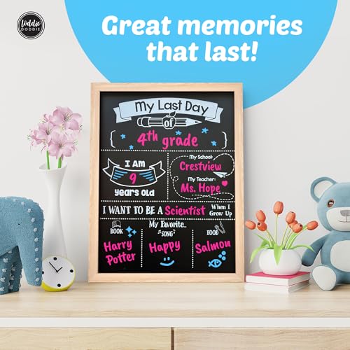 Loddie Doddie Double Sided Chalkboard Sign for First & Last Day of School, Light Wood