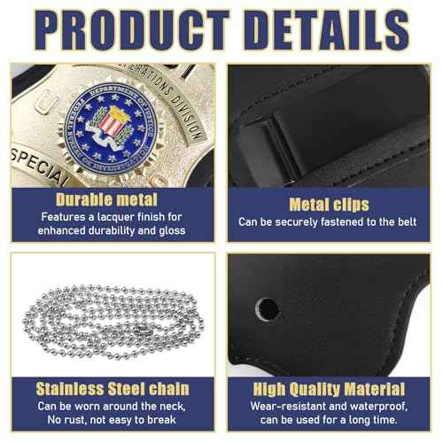 Universal Metal Badge with Leather Shield Holder Case, Costume Dress Up-FB1