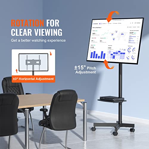 VEVOR Mobile TV Stand with Wheels 23-60" TV, Adjustable Height, 88 lb, Tray Option Included
