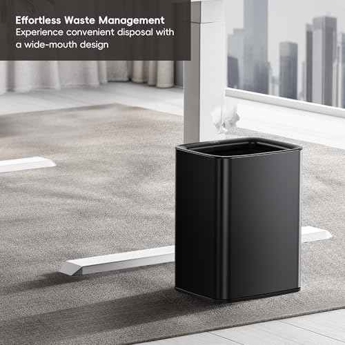 EKO Laguna 2.6 Gallon/10L Matte Black Stainless Steel Open Top Trash Can with Removable Inner Basket - Modern Bathroom & Office Waste Bin