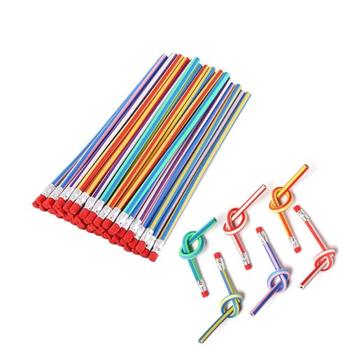 OJYUDD 35 Pack Flexible Soft Colorful Stripe Pencils with Erasers for Kids & Students