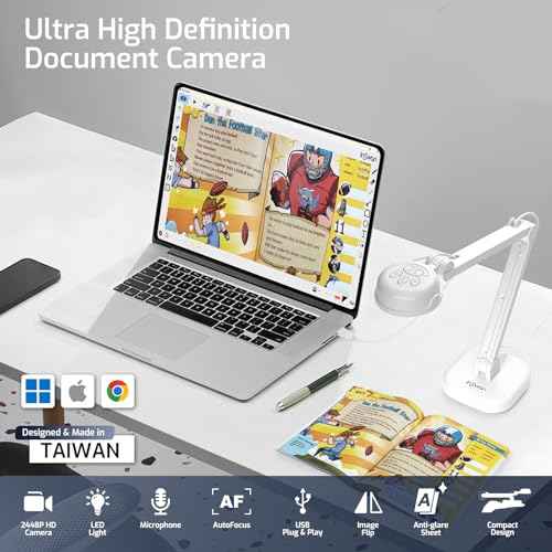 INSWAN INS-1 USB Document Camera ? 8MP Ultra HD, Auto Focus, LED , Built-in Mic, Windows, Mac, iPad, Chromebook Compatible for Distance Learning, Remote Teaching, Web Conferencing, Live Demo