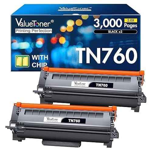 Valuetoner TN760 Toner for Brother Printer Compatible for Brother TN760 TN-760 TN730 TN-730 use with HL-L2350DW HL-L2395DW HL-L2390DW HL-L2370DW MFC-L2690DW L2750DW L2710DW L2550DW Printer (2 Black)