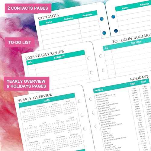 2026 Planner Refills - Planner Refills 2026, Weekly and Monthly Calendar from Jan. 2026 - Dec. 2026, 3.75 x 6.75 inch, 6 Holes