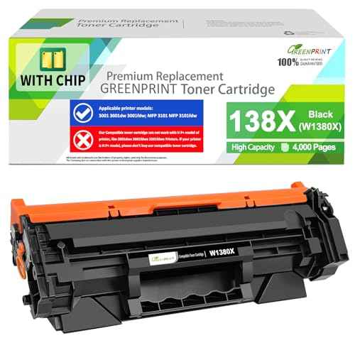 ¡¼ with CHIP 138X W1380X ( 138A W1380A ) Compatible Toner Cartridge Black High Yield 4000 Pages for H P 3001dw 3001fdw 3101fdw 3101sdw Can't Work with H P + Printer Model End with ''e''