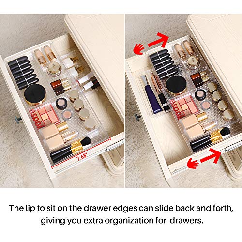 Oubonun Expandable Shallow Plastic Makeup Drawer Organizer 2 Pack, Transparent 1.3" Height