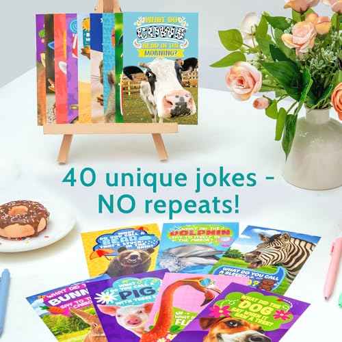 T MARIE 40 Funny Animal Joke Postcards with No Repeats - 4x6¡± Humorous Bulk Thinking of You Postcards for Kids, Grandkids, Students, and Teachers, Summer Camp, Lunchboxes and More
