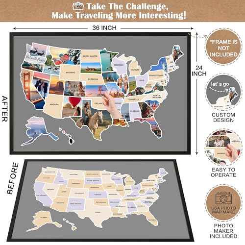 USA Photo Map,50 States Travel Map for Couples,Includes Photo Maker 24 X 36 In,United States for Travel Tracking,US Maps for Wall D?Cor,Gift for Traveling Lovers,Retirees,Adventurers,Mom(Unframed)