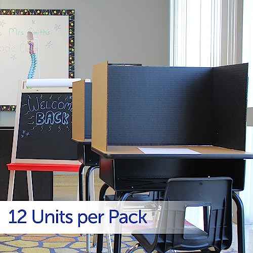 Flipside Products 18¡±x 48¡± Black Study Carrel, Privacy Boards, Student Privacy and Focus Booth for The Classroom, Desk Divider Cubby for Tests, Made in USA - 12 Pack