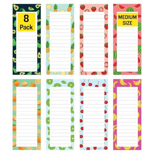 8 Magnetic Notepads ? Notepads for Grocery List, Shopping List, To-Do List, Reminders -Strong Magnetic Back- Memo Notepad with Realistic Fruit Designs | 25 Sheets per Pad 7.5 x 3.5 inch (8 Pack)