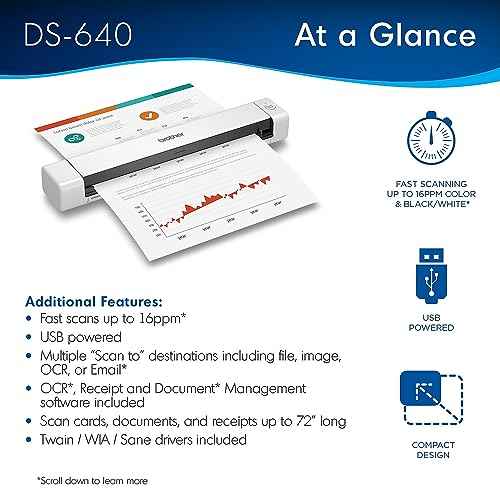Brother DS-640 Compact Mobile Document Scanner, (Model: DS640) 1.5"x2"x11.9"