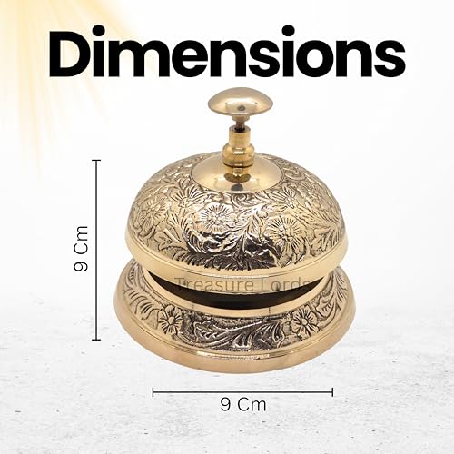 Vintage Brass Desk Bell with Floral Embossed Design - Loud Call Bell for Office & Hotel Reception