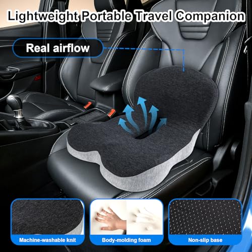 Memory Foam Office Chair Cushion, L-Shaped Integrated Seat Cushions, Chair Seat Cushion for Lower Back Tailbone Protection, Lumbar Support (Black Gray)