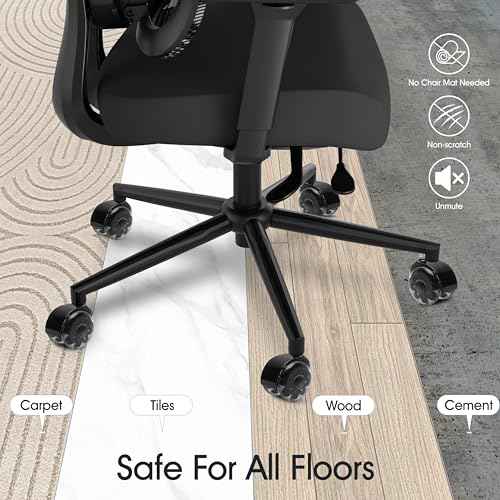 Office Chair Replacement Wheels, Heavy Duty Computer Gaming Desk Chair Rubber Casters - Universal Fit, Safe for All Floor Including Hardwood and Carpet, Quiet and Smooth Gliding, 2 Inch