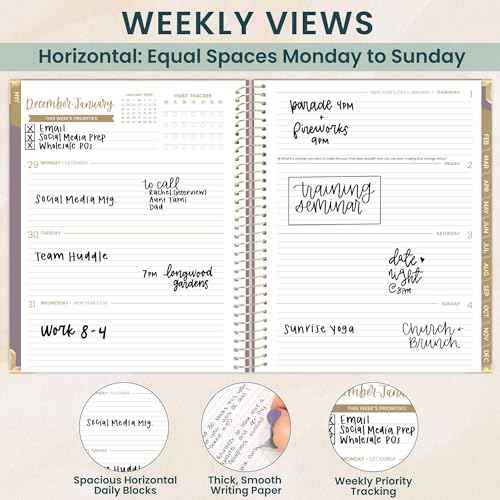 bloom daily planners HARDCOVER 2026 Planner (January to December) - 8.5¡± x 11¡± Weekly & Monthly Dated Agenda Organizer Book with Stickers & Tabs - Purple Linen