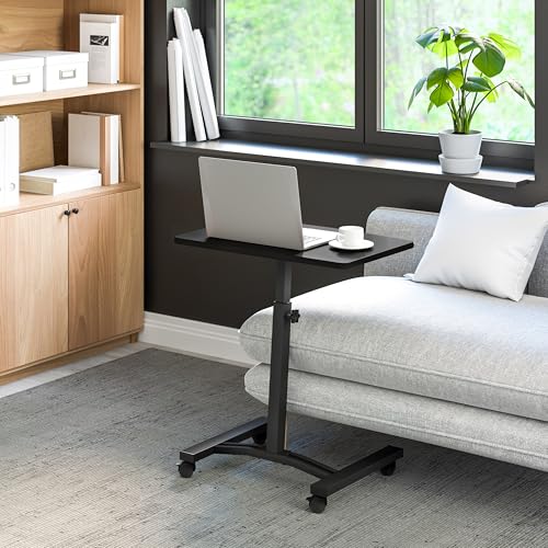 Seville Classics Airlift Adjustable Laptop Desk with Wheels - 24 Inch Black Flat Model