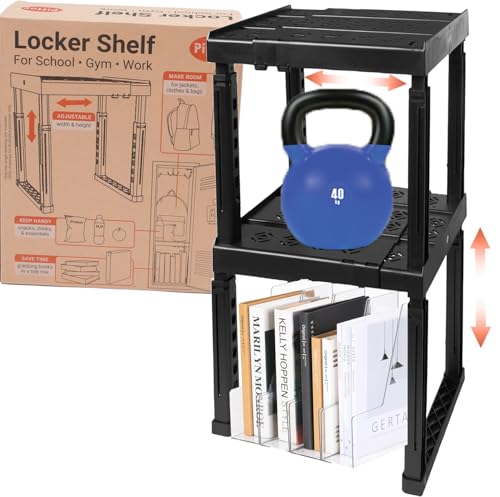 Piffny Locker Organizer Shelf 2 Pack Black Adjustable Storage for School Gym & Office Lockers