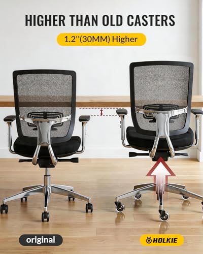 HOLKIE Clear Office Chair Wheels Casters Set of 5 - Universal Fit, Quiet & Non-Marking, Heavy Duty, 7/16" Stem, Model: 5