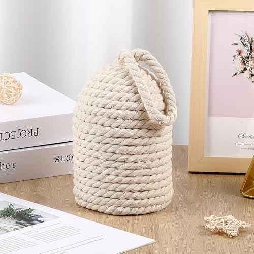 Decorative Door Stop Rope Door Stop with Handle 4.72 ''d x 11.42''h 5.4lb Heavy Weight Stoppers for Window Wedge Bookend Home Wedge to Keep Open (White,2 Pcs)