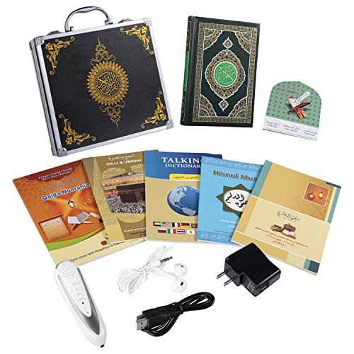 Digital Holy Quran Pen Exclusive Word-by-Word Function for Kid and Arabic Learner Downloading Many Reciters and Languages Digital Qu'ran Talking Pen 5 Small Books Metal Box for Ramadan Gift