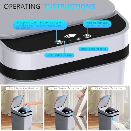 jinligogo Automatic Bathroom Trash Can with Lid 2.6 Gal, Motion Sensor, Waterproof, Mix