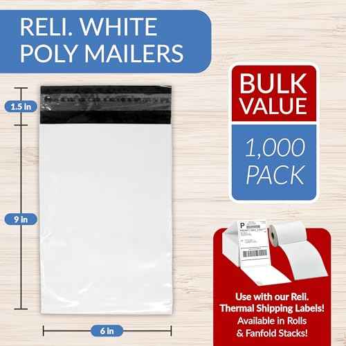 Reli. Poly Mailers 6x9 | 1000 Pcs Bulk | Small Mailing Envelopes/Shipping Bags | White Packaging Bags for Shipping | Non-Padded Poly Mailers | Self Sealing for Small Items, Bulk (White)